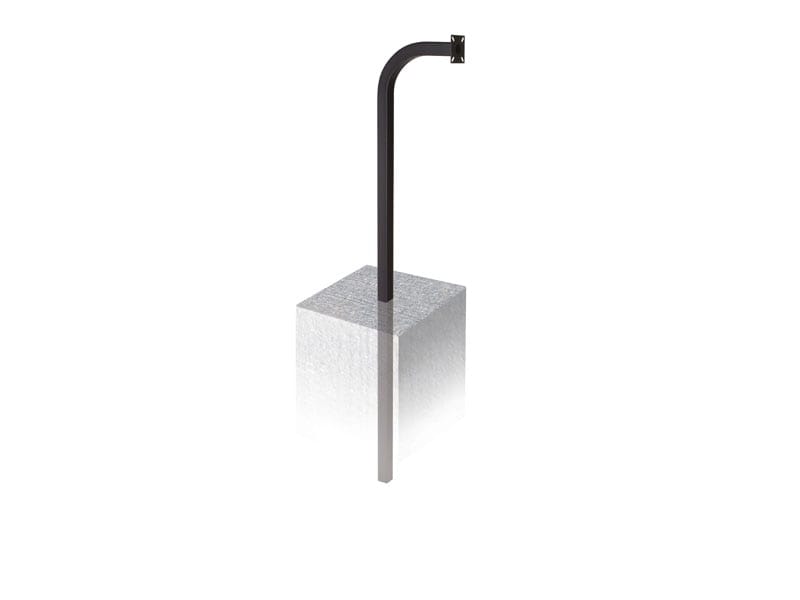 GNB-1 burial-mount gooseneck post: black square steel tube with a 13 in arm and faceplate, lower section set in concrete