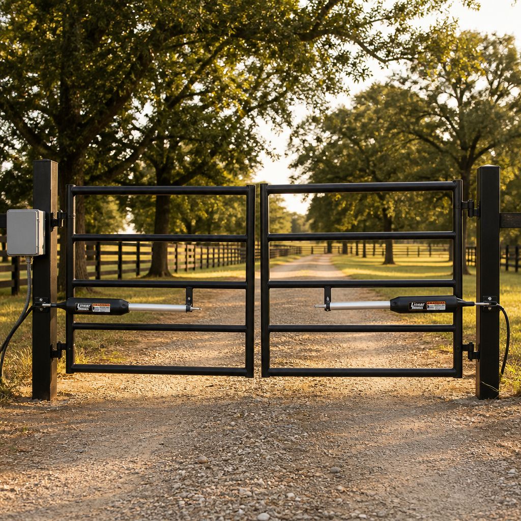 Nice PRO-SW3000XLS and PRO-SW3200XLS arms installed on a double ranch gate
