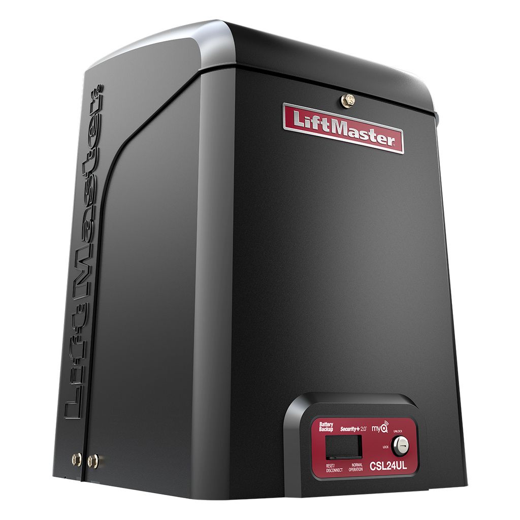 LiftMaster CSL24UL slide gate operator, opposite three-quarter view