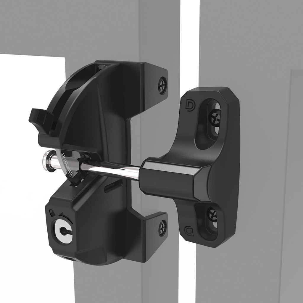 LokkLatch REGULAR S3 installed on a square fence post and gate frame