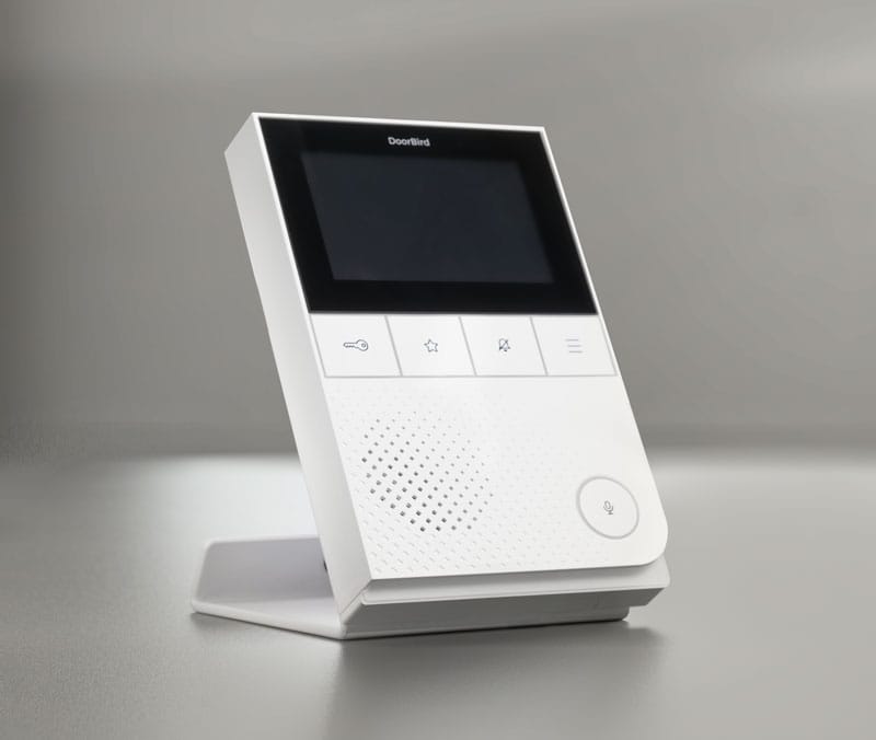 DoorBird A1101 in white on the optional A8003 table stand (sold separately)