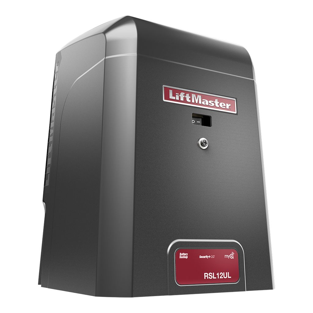 LiftMaster RSL12UL residential slide gate opener, front three-quarter view
