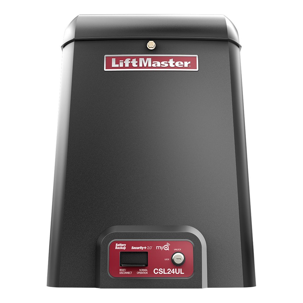 LiftMaster CSL24UL front view with battery backup, Security+ 2.0 and myQ control panel