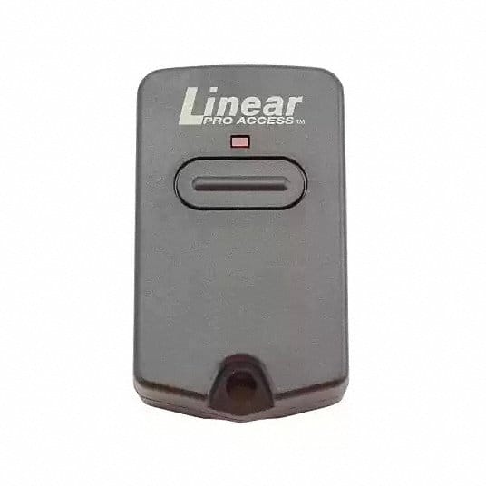 RB741 single-button gate remote: dark gray Linear PRO ACCESS transmitter with one button, red LED and key-ring hole
